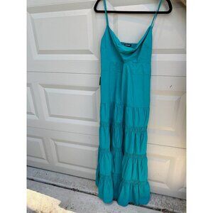 Express Teal Maxi Dress With Spaghetti Straps & Tiered Skirt